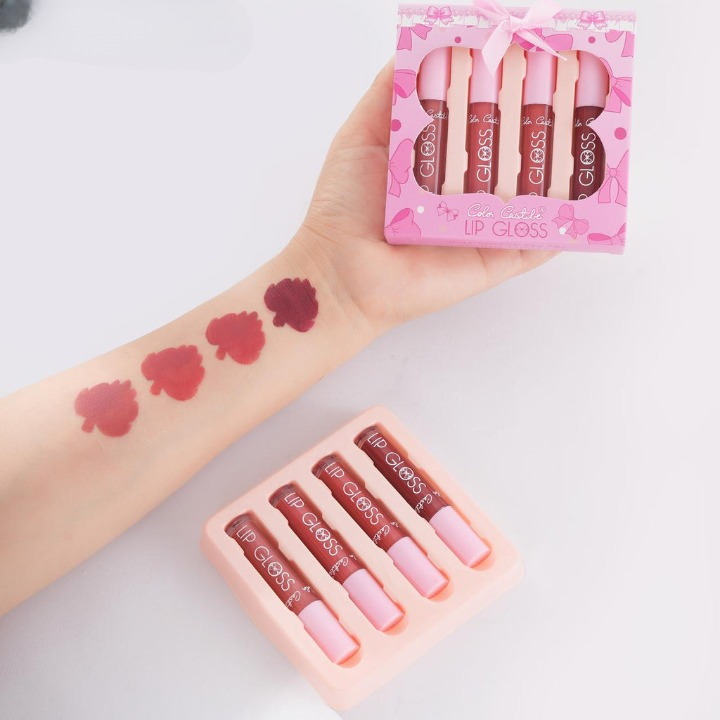 Color Castle Bow Lip Gloss Set – 4 Nude Glossy Shades with Cute Bow Design