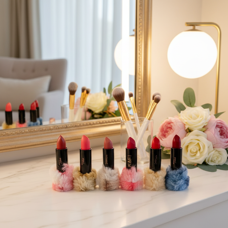 High Pigmented Fur Style Fluffy Lipstick Set – 6 Vibrant Shades Collection