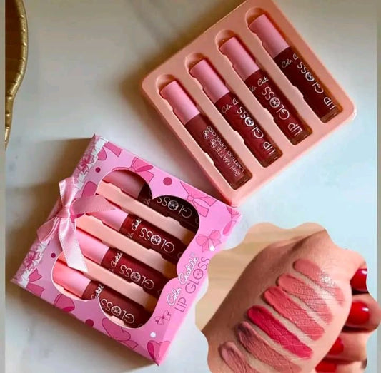 Color Castle Bow Lip Gloss Set – 4 Nude Glossy Shades with Cute Bow Design
