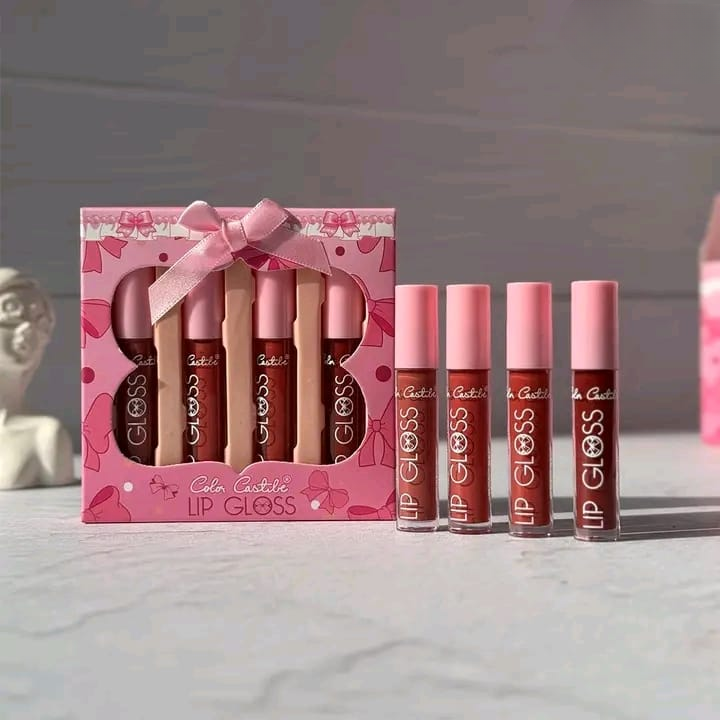 Color Castle Bow Lip Gloss Set – 4 Nude Glossy Shades with Cute Bow Design
