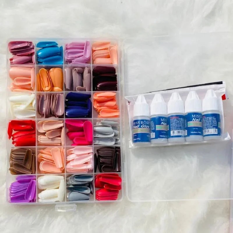 24-Piece Acrylic Artificial Nails Kit – Full Cover Press-On Nails