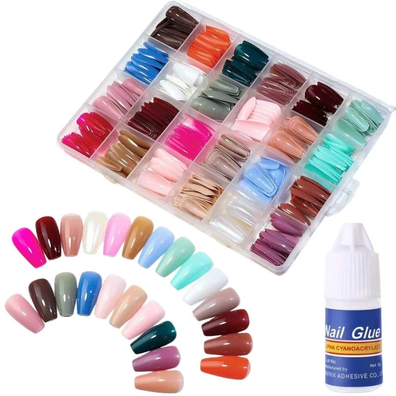 24-Piece Acrylic Artificial Nails Kit – Full Cover Press-On Nails