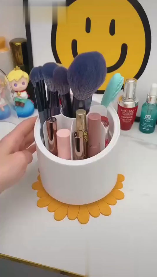 360° Rotating Makeup Brush Storage Box – Multi-Compartment Cosmetic Organiser